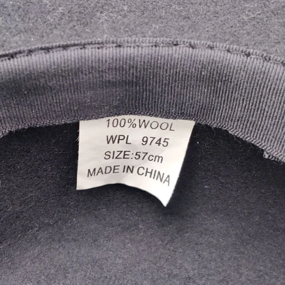 Black Wool Felt Cloche Bucket Hat w/ Cream Felt Band & Bow 57 cm 22.5
